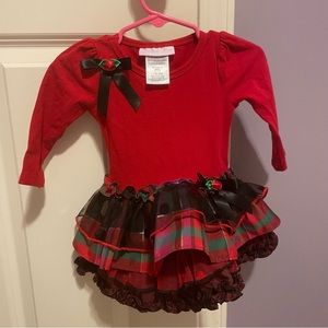 Bonnie Baby girl holiday dress. 6-9 month. Red with plaid skirt and bloomer.